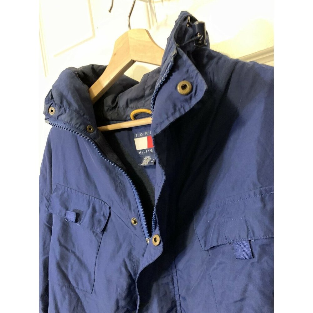 VINTAGE 1999 Mens Sz M Tommy Hilfiger Blue‎ Hooded Rain Jacket